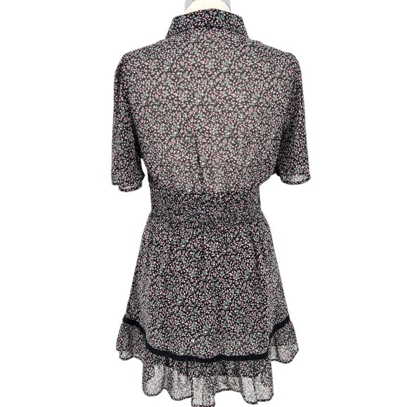 Very J Floral Sheer Shirt Dress Short Flutter Sleeve Mini Length Size Medium - Picture 7 of 13